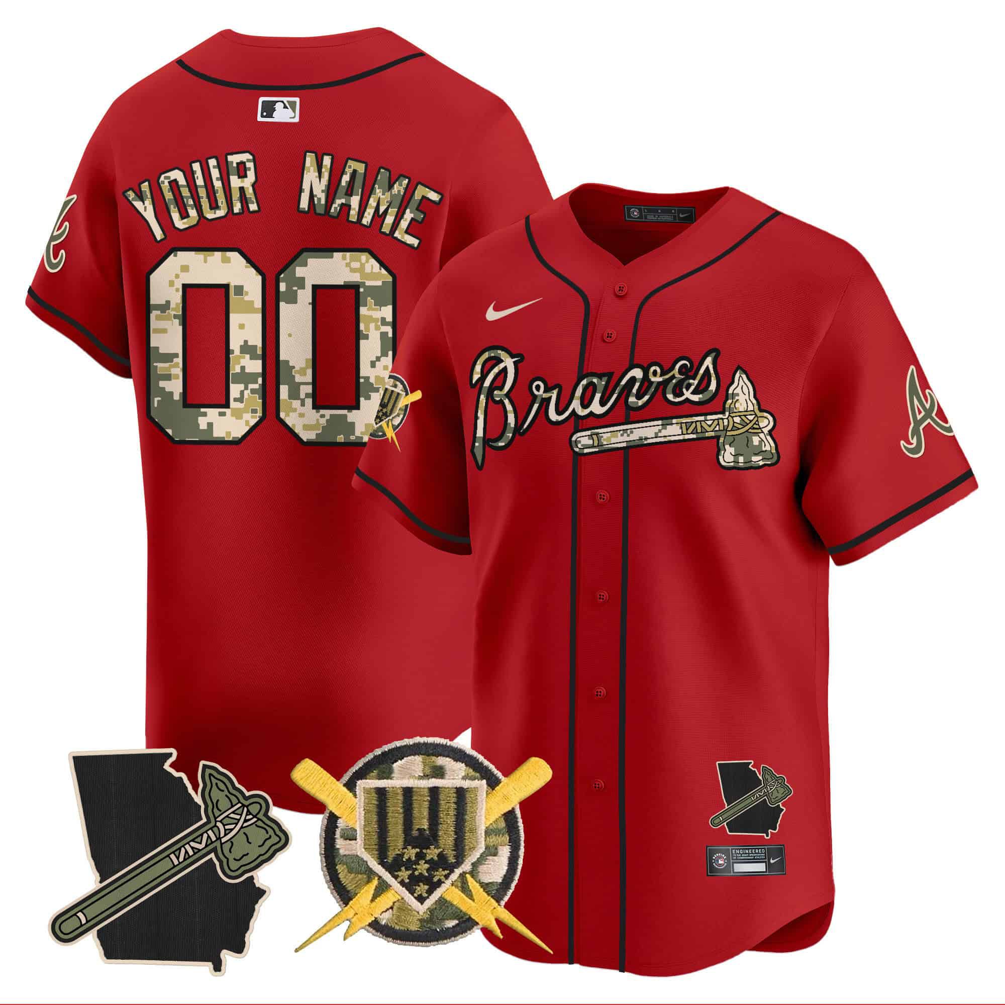 Men Atlanta Braves Red Nike 2024 Armed Forces Day Vapor Premier Limited Custom MLB Jersey